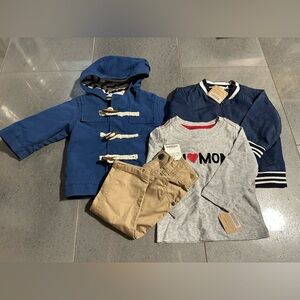 Gap Crazy 8 New Used 6/12 Baby Boy Outfit Bundle Set, Jacket, Mom Shirt, Pants